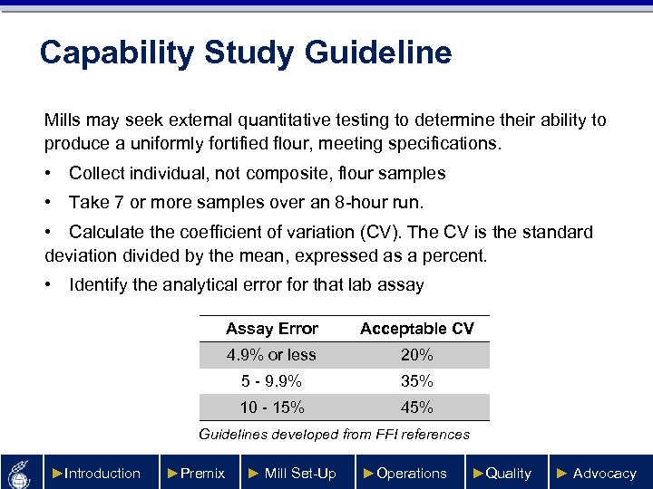 Capability Study Guideline Mills may seek external quantitative testing to determine their ability to