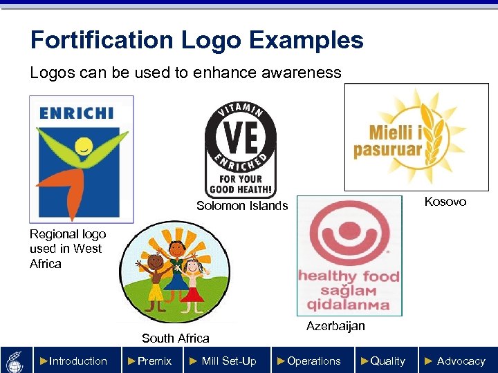 Fortification Logo Examples Logos can be used to enhance awareness Kosovo Solomon Islands Regional