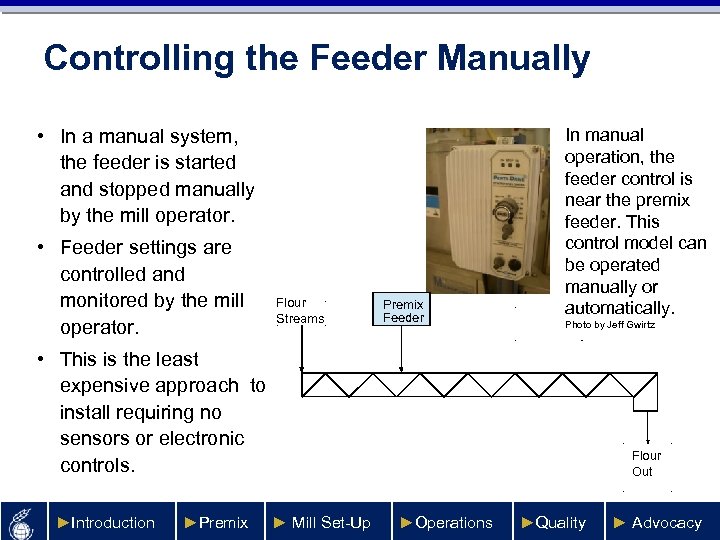 Controlling the Feeder Manually • In a manual system, the feeder is started and