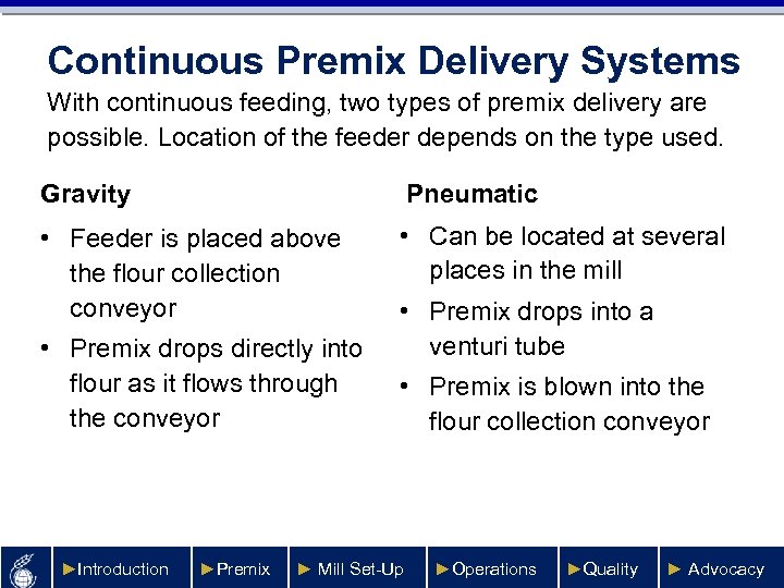 Continuous Premix Delivery Systems With continuous feeding, two types of premix delivery are possible.