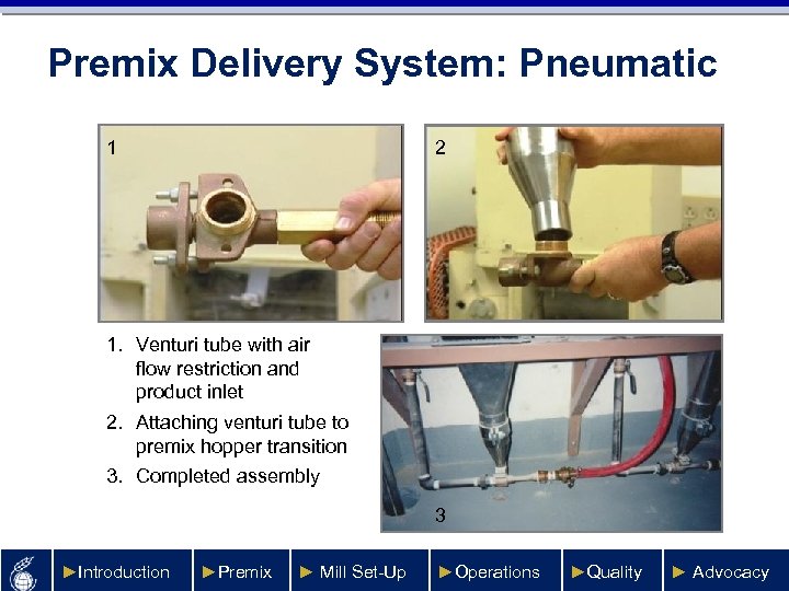 Premix Delivery System: Pneumatic 1 2 1. Venturi tube with air flow restriction and