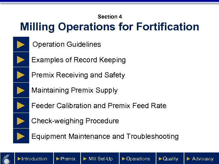 Section 4 Milling Operations for Fortification ► ► ► ► Operation Guidelines Examples of