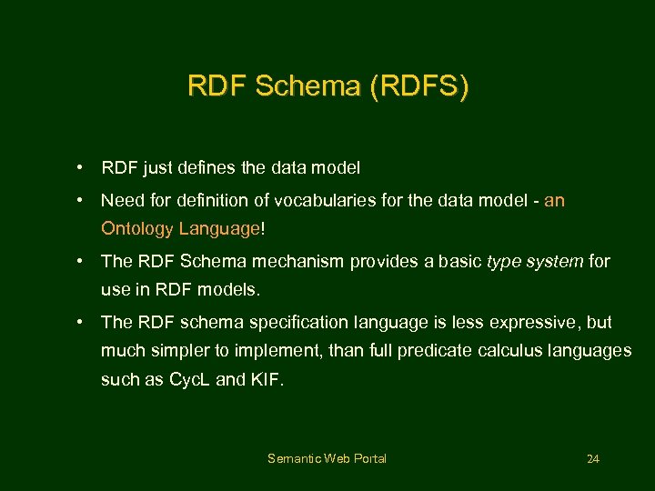 RDF Schema (RDFS) • RDF just defines the data model • Need for definition