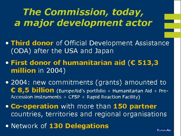 The Commission, today, a major development actor • Third donor of Official Development Assistance