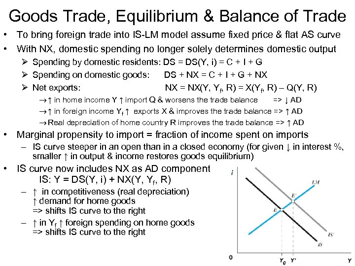 Goods Trade, Equilibrium & Balance of Trade • To bring foreign trade into IS-LM