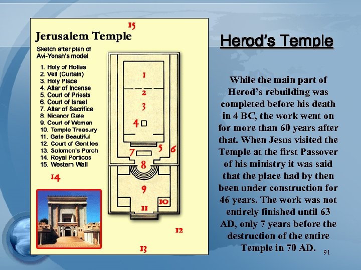 Herod’s Temple While the main part of Herod’s rebuilding was completed before his death