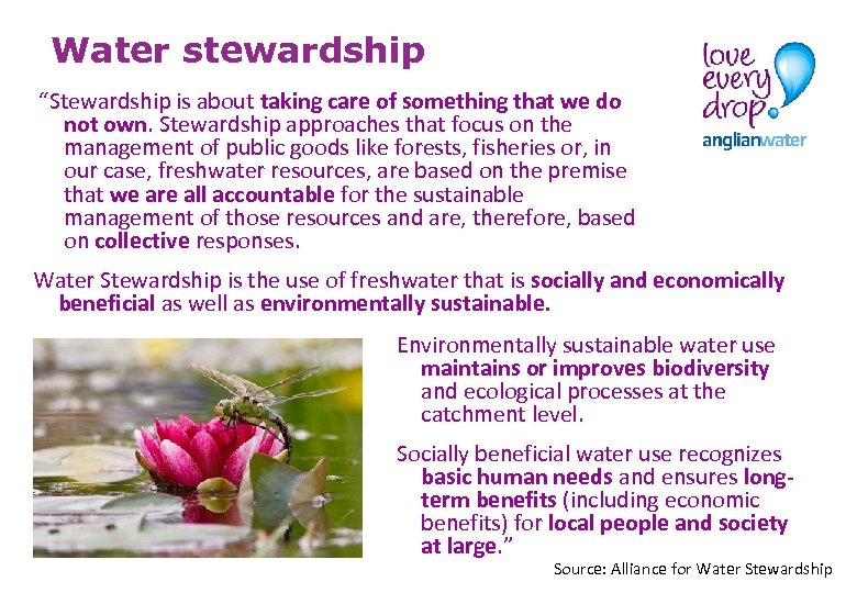 Water stewardship “Stewardship is about taking care of something that we do not own.