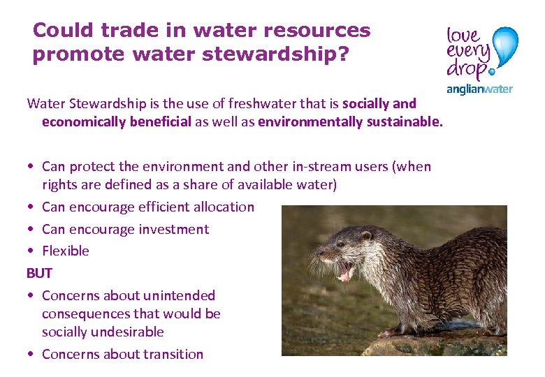 Could trade in water resources promote water stewardship? Water Stewardship is the use of