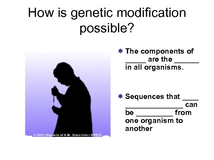 How is genetic modification possible? The components of _____ are the ______ in all