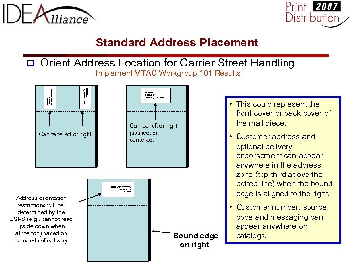 Standard Address Placement q Orient Address Location for Carrier Street Handling John Doe 123