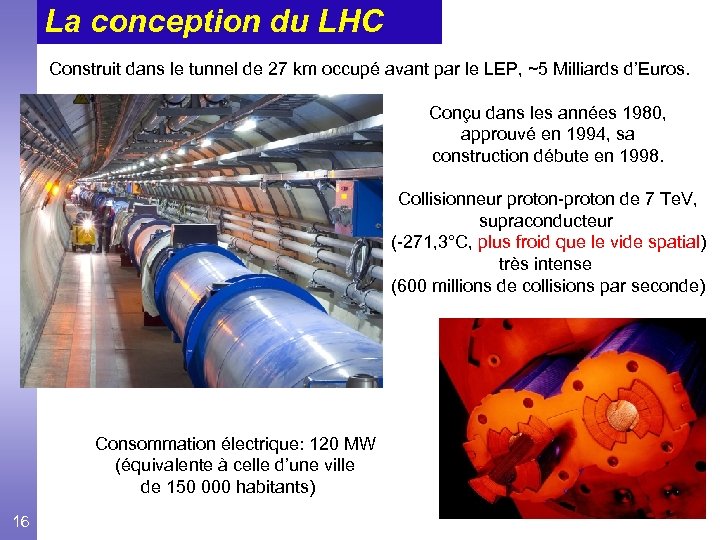 La conception du LHC Construit dans le tunnel de 27 km occupé avant par