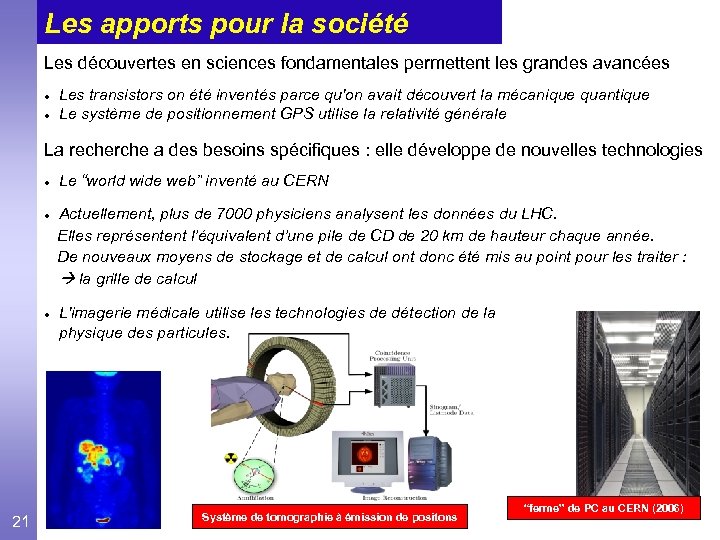 Les apports pour la société Les découvertes en sciences fondamentales permettent les grandes avancées