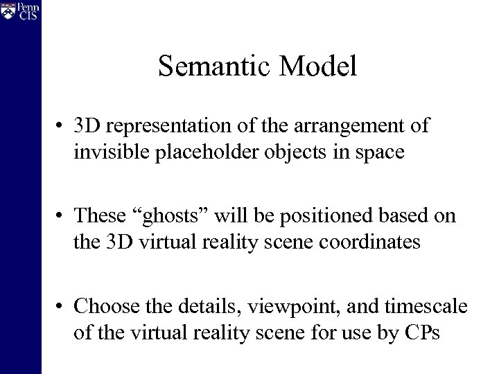 Semantic Model • 3 D representation of the arrangement of invisible placeholder objects in