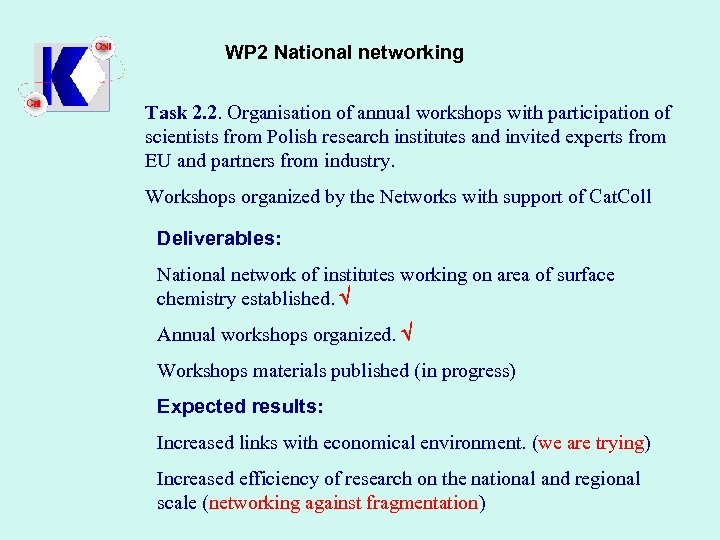 WP 2 National networking Task 2. 2. Organisation of annual workshops with participation of