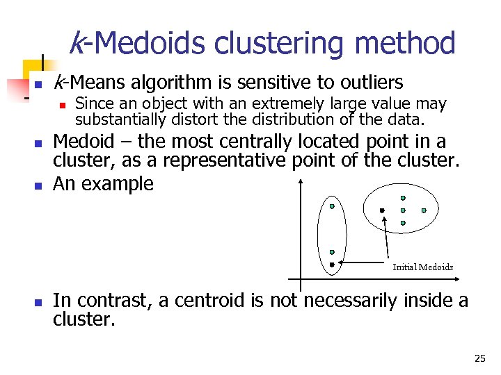 k-Medoids clustering method n k-Means algorithm is sensitive to outliers n n n Since