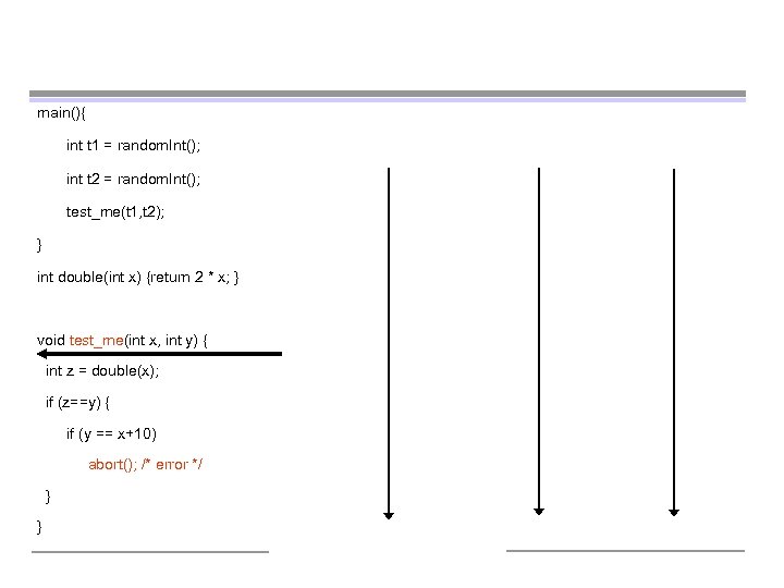 main(){ int t 1 = random. Int(); int t 2 = random. Int(); test_me(t