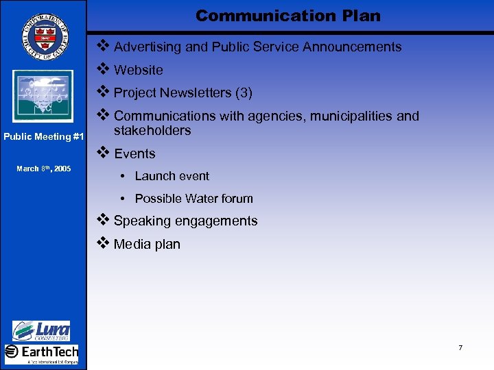 Communication Plan v Advertising and Public Service Announcements v Website v Project Newsletters (3)