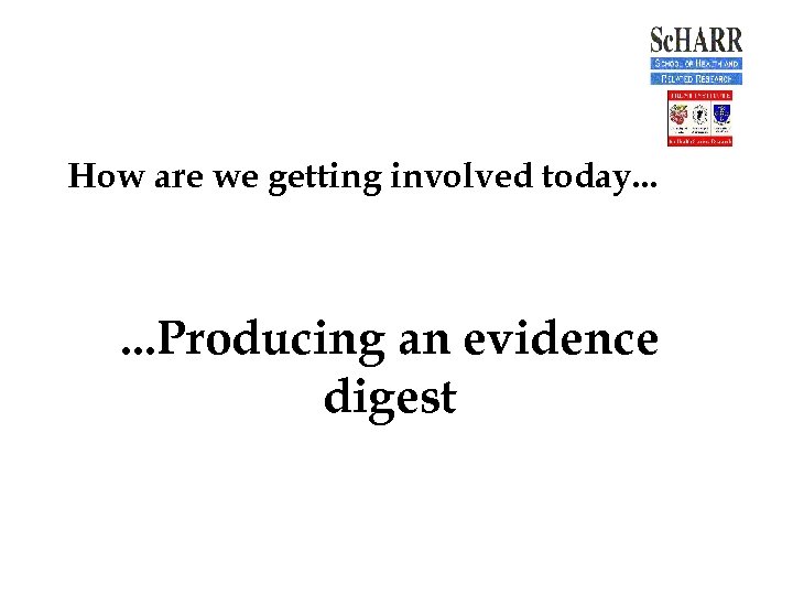 How are we getting involved today. . . Producing an evidence digest 