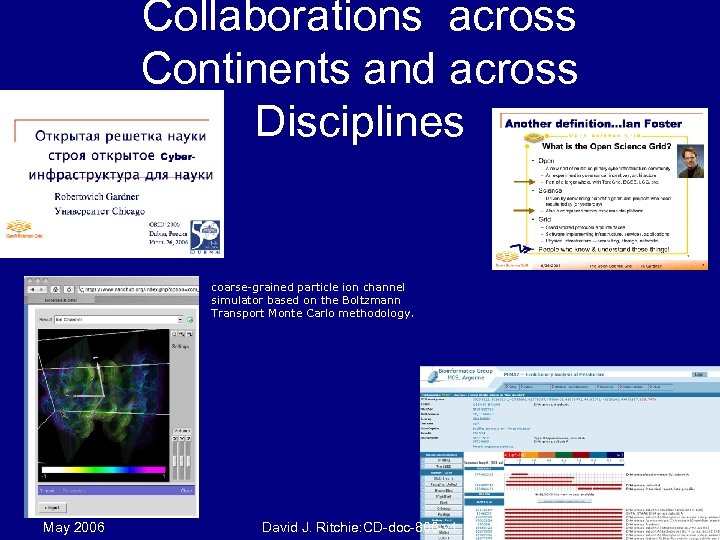 Collaborations across Continents and across Disciplines coarse-grained particle ion channel simulator based on the