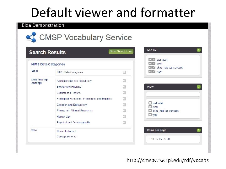 Default viewer and formatter http: //cmspv. tw. rpi. edu/rdf/vocabs 