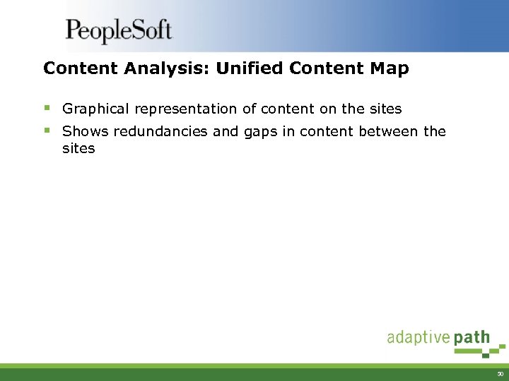 Content Analysis: Unified Content Map § Graphical representation of content on the sites §