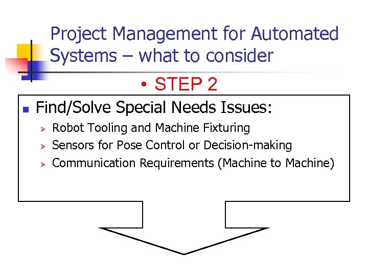 Project Management for Automated Systems – what to consider • STEP 2 n Find/Solve