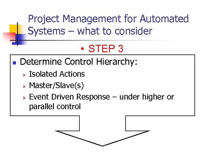 Project Management for Automated Systems – what to consider • STEP 3 n Determine