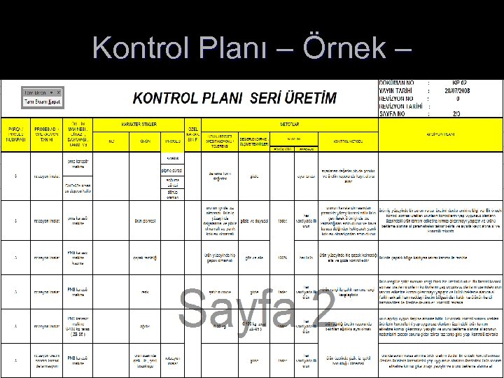 Kontrol Planı – Örnek – 