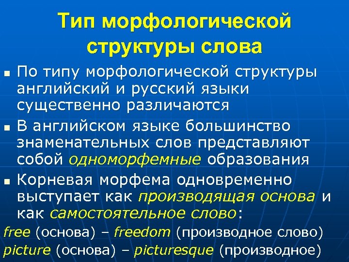 Тип морфологической структуры слова n n n По типу морфологической структуры английский и русский