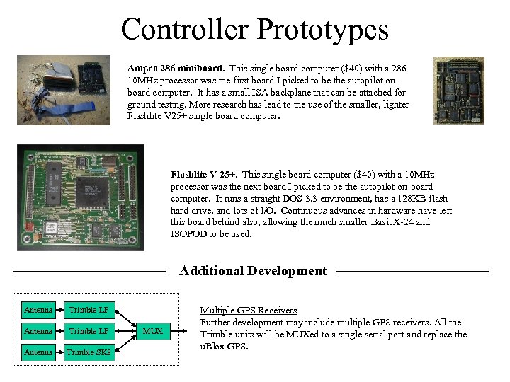 Controller Prototypes Ampro 286 miniboard. This single board computer ($40) with a 286 10