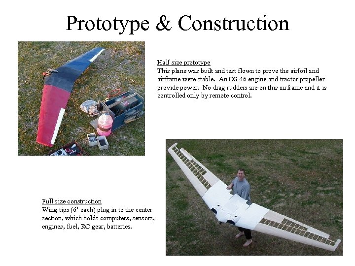 Prototype & Construction Half size prototype This plane was built and test flown to