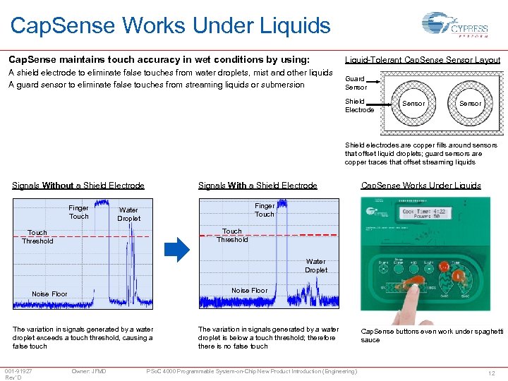 Cap. Sense Works Under Liquids Cap. Sense maintains touch accuracy in wet conditions by