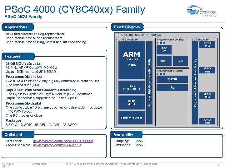 PSo. C 4000 (CY 8 C 40 xx) Family PSo. C MCU Family Block