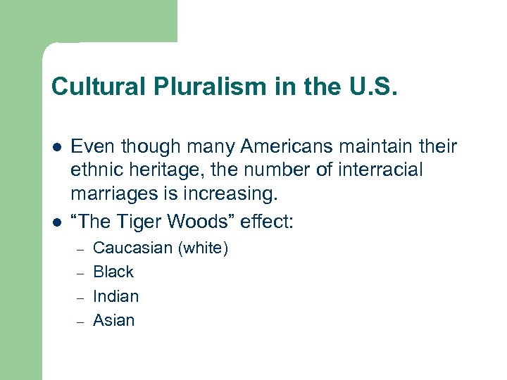 Cultural Pluralism in the U. S. l l Even though many Americans maintain their