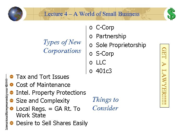 Lecture 4 – A World of Small Business International. Entrepreneurship. com © 2003 C-Corp