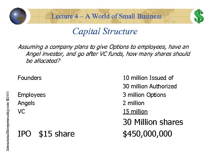 Lecture 4 – A World of Small Business Capital Structure Assuming a company plans