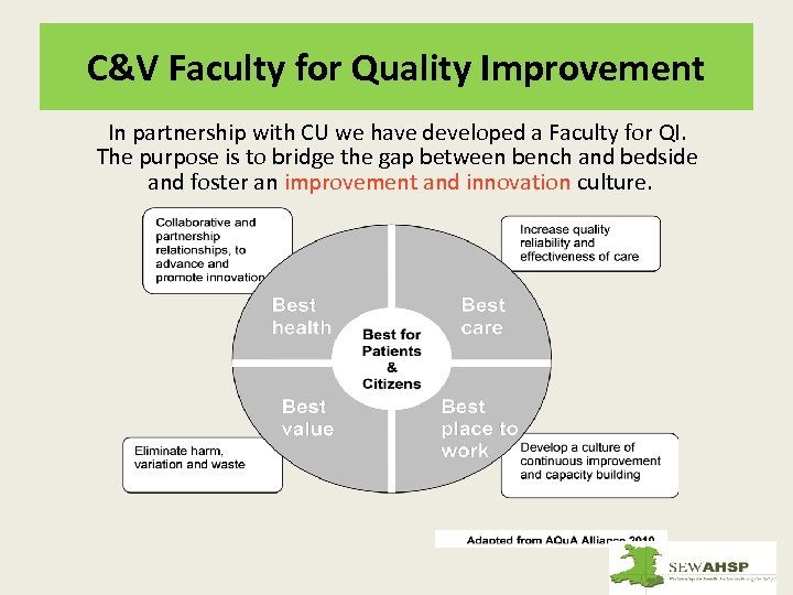 C&V Faculty for Quality Improvement In partnership with CU we have developed a Faculty