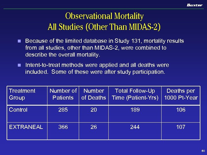 Observational Mortality All Studies (Other Than MIDAS-2) n Because of the limited database in