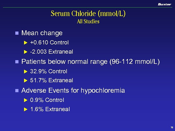 Serum Chloride (mmol/L) All Studies n Mean change u u n +0. 610 Control