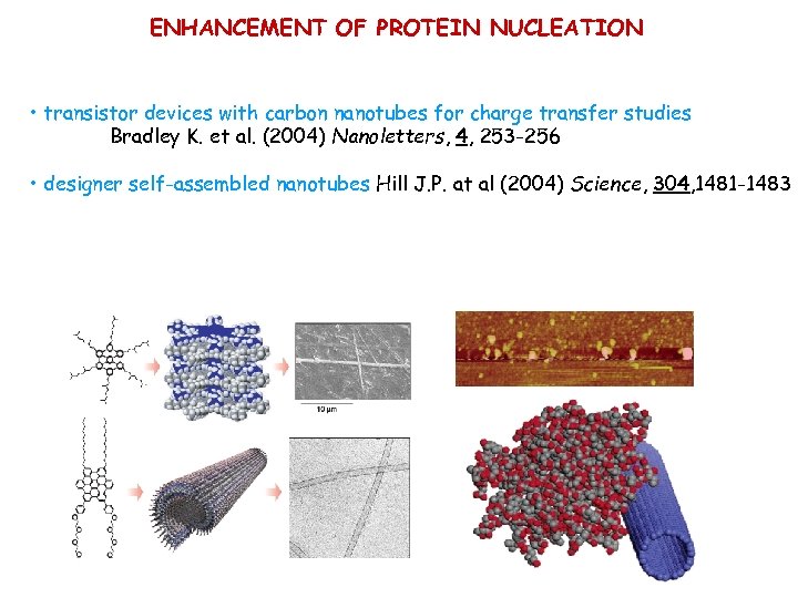ENHANCEMENT OF PROTEIN NUCLEATION • transistor devices with carbon nanotubes for charge transfer studies