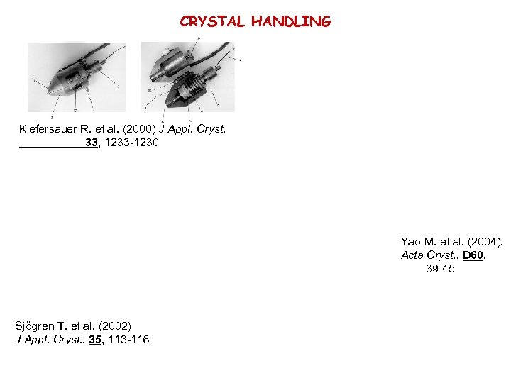 CRYSTAL HANDLING Kiefersauer R. et al. (2000) J Appl. Cryst. 33, 1233 -1230 Yao