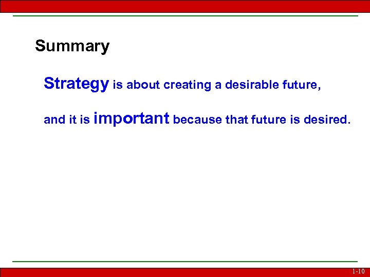 Summary Strategy is about creating a desirable future, and it is important because that