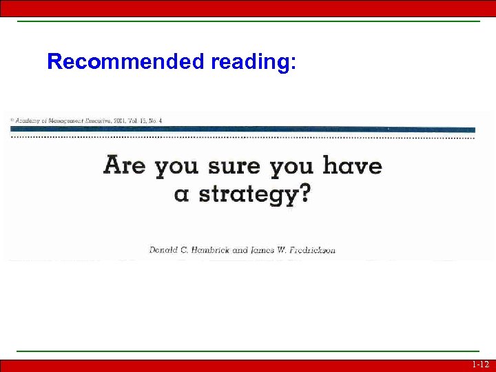 Recommended reading: 1 -12 