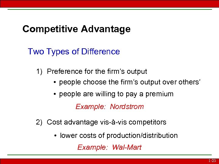 Competitive Advantage Two Types of Difference 1) Preference for the firm’s output • people
