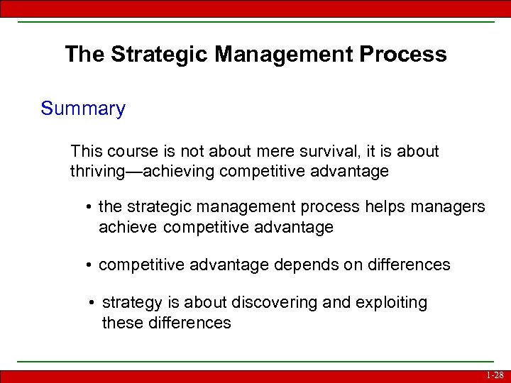 The Strategic Management Process Summary This course is not about mere survival, it is