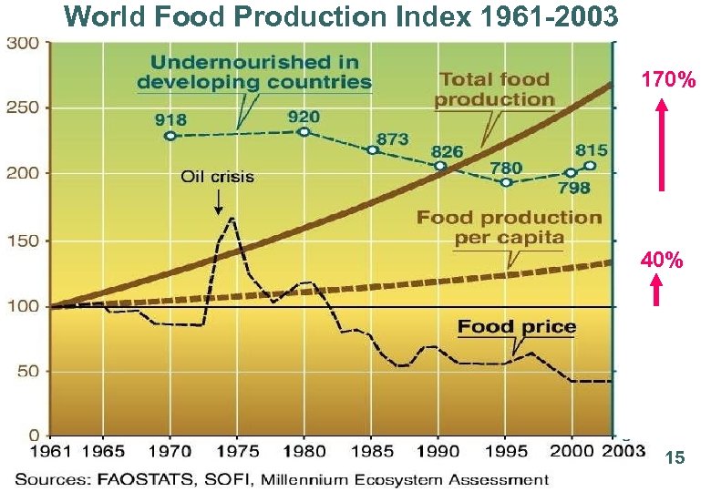 World Food Production Index 1961 -2003 Food Production 170% 40% 15 