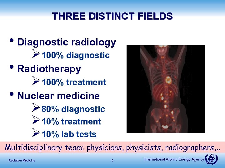 THREE DISTINCT FIELDS • Diagnostic radiology Ø 100% diagnostic • Radiotherapy Ø 100% treatment
