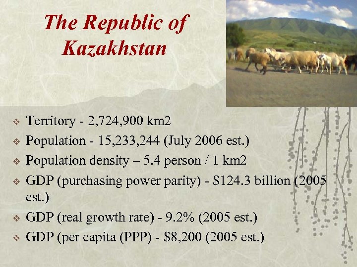 The Republic of Kazakhstan v v v Territory - 2, 724, 900 km 2