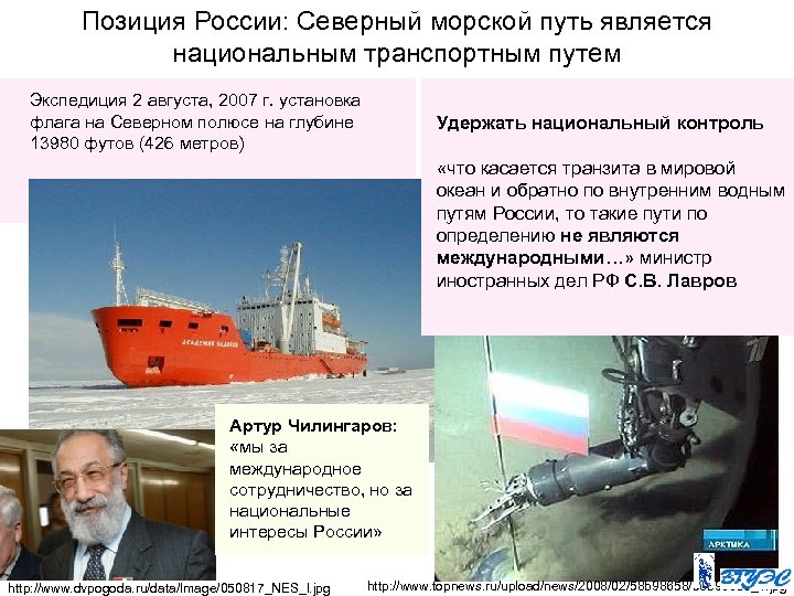 Позиция России: Северный морской путь является национальным транспортным путем Экспедиция 2 августа, 2007 г.
