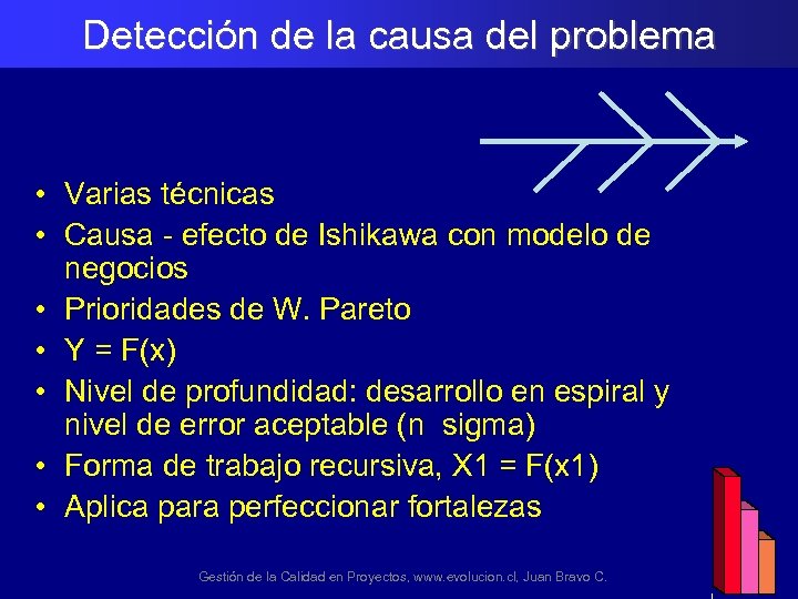 Detección de la causa del problema • Varias técnicas • Causa - efecto de